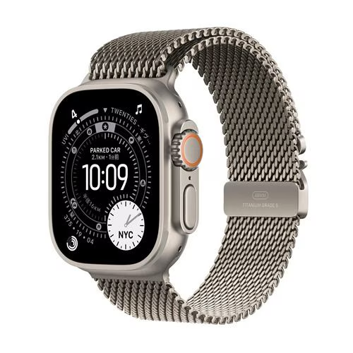 Apple Watch Ultra 3（GPS ＋ Cellularモデル）- 49mm MF0E4J/A ナチュラルチタニウムケースとナチュラルチタニウムミラネーゼループ - L