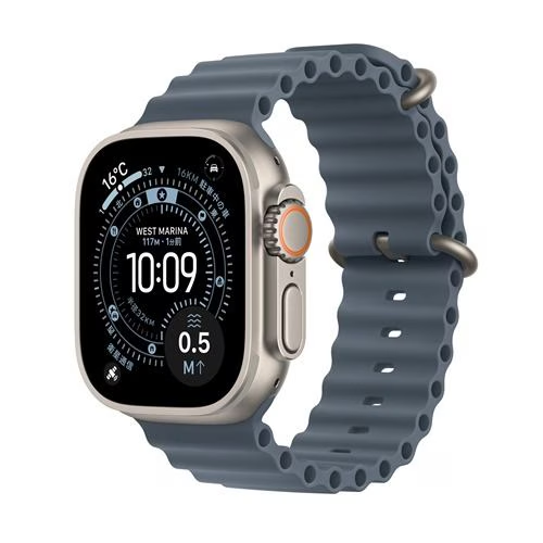 Apple Watch Ultra 3（GPS ＋ Cellularモデル）- 49mm MEWH4J/A ナチュラルチタニウムケースとアンカーブルーオーシャンバンド