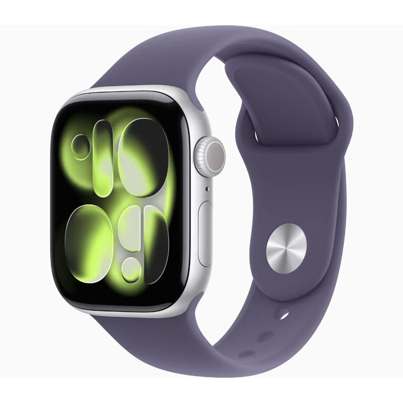 Apple Watch Series 11（GPS ＋ Cellularモデル）- 46mm MFCR4J/A シルバーアルミニウムケースとパープルフォグスポーツバンド - M/L