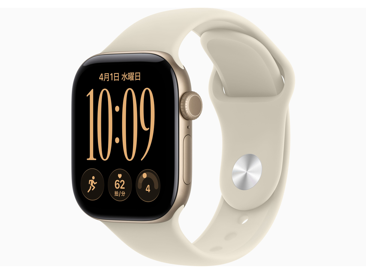 Apple Watch Series 12（GPSモデル）- 42mm MJED4X/A ライトゴールドアルミニウムケースとサンドスポーツバンド-S/M