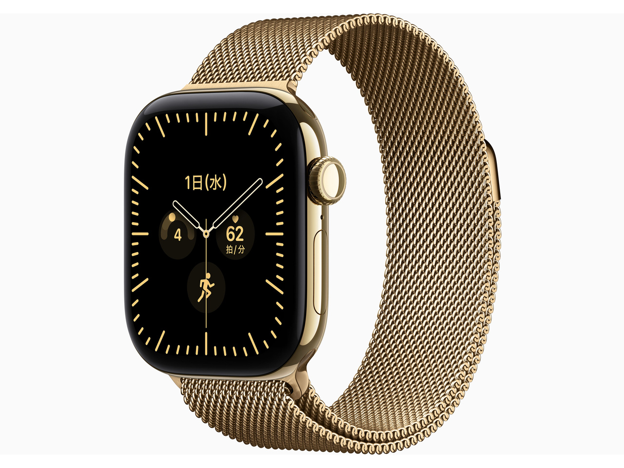 Apple Watch Series 12（GPS ＋ Cellularモデル）- 46mm MJGV4X/A ラディアントゴールドチタニウムケースとラディアントゴールドミラネーゼループ-M/L