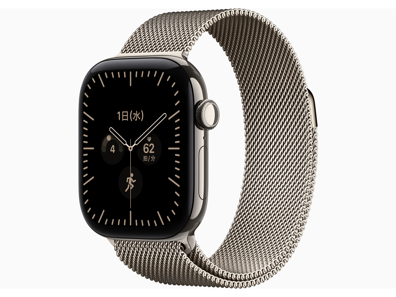 Apple Watch Series 12（GPS ＋ Cellularモデル）- 46mm MJGP4X/A ナチュラルチタニウムケースとナチュラルミラネーゼループ-S/M