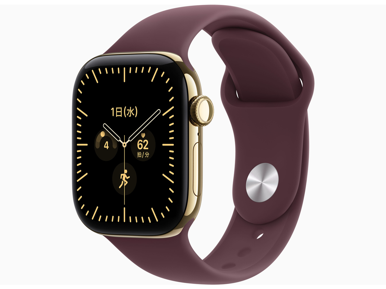 Apple Watch Series 12（GPS ＋ Cellularモデル）- 42mm MJGK4X/A ラディアントゴールドチタニウムケースとバーガンディスポーツバンド-M/L