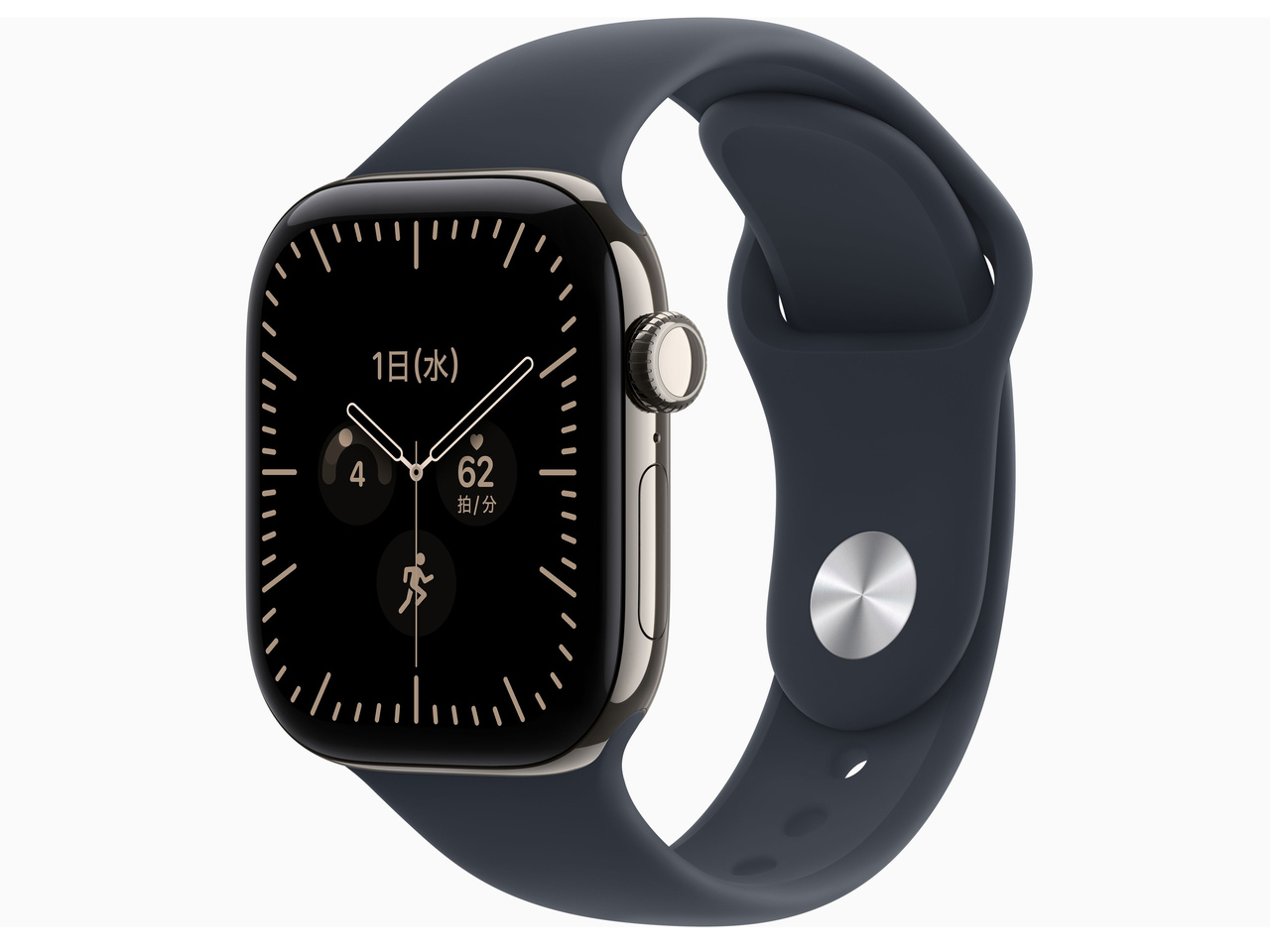 Apple Watch Series 12（GPS ＋ Cellularモデル）- 42mm MJGG4X/A ナチュラルチタニウムケースとネイビーブルースポーツバンド-M/L